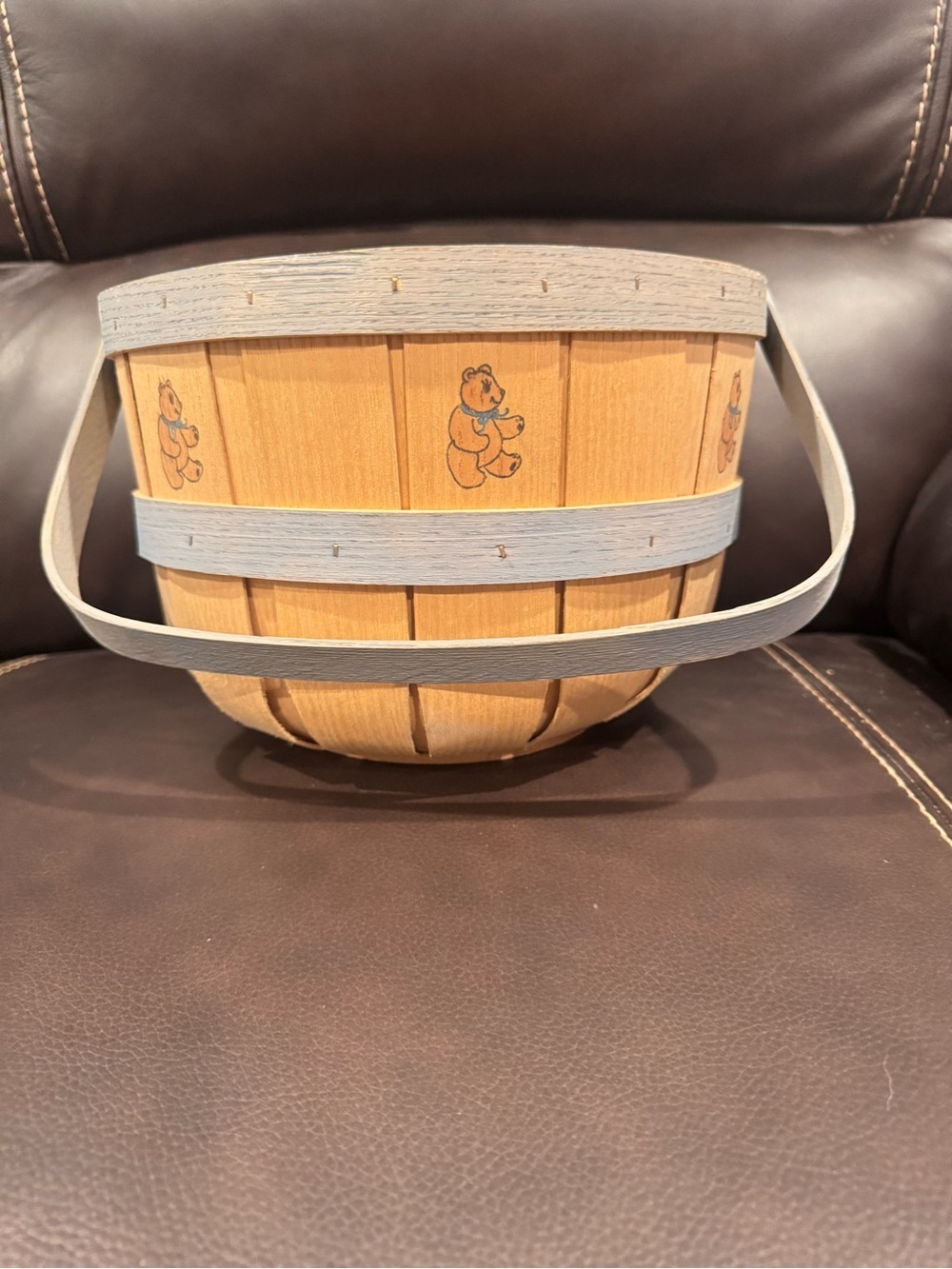 Decorative & vintage late-20th-century country-style wood slat basket - Picture 1 of 9
